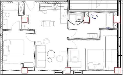 Floor plan for 2 beds, 2 baths, 775 sqft